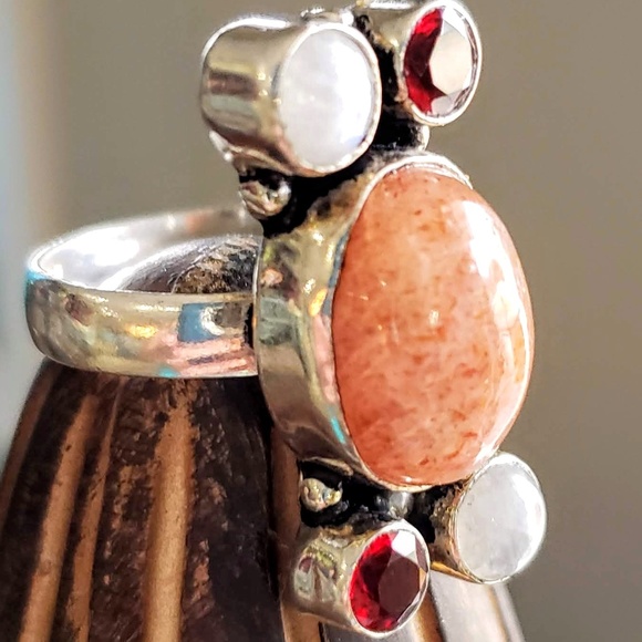 Jewelry Handcrafted Moonstone Sun Stone 925 Size 8 Ring Poshmark